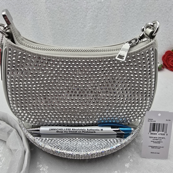 Coach Teri Mini Crystal Silver Metallic Leather Shoulder Crossbody Bag - Picture 14 of 14